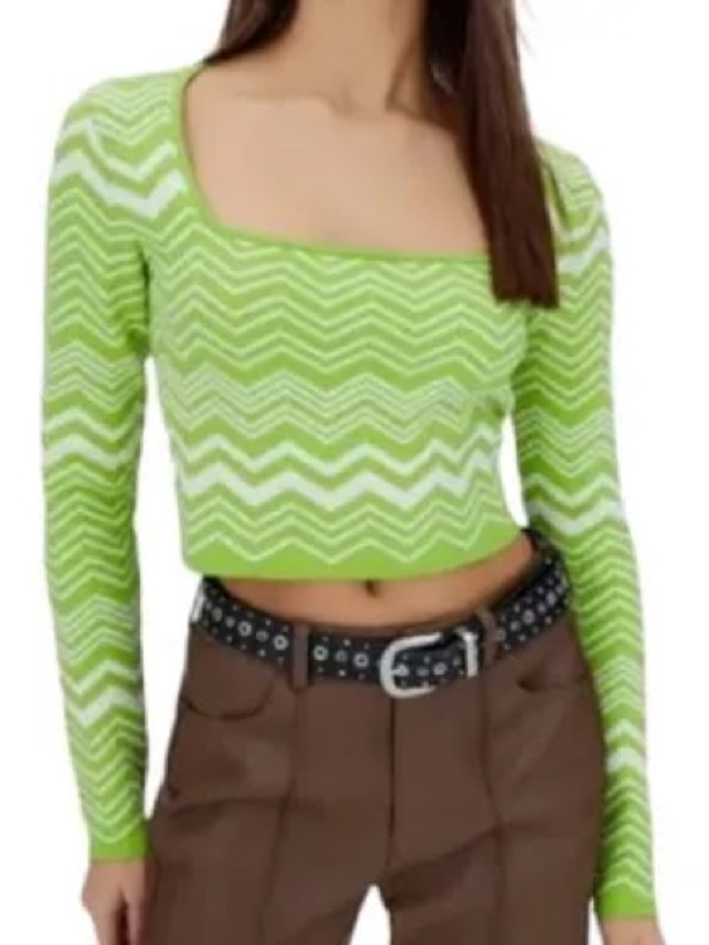 stradivarius Lime and White Chevron Crop Top